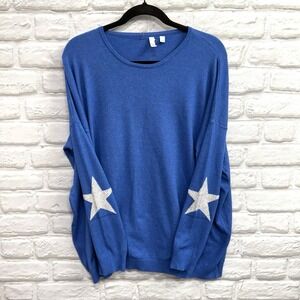 Elan Star Embellished Womans Blue Sz Small Fuzzy Sweater long Sleeves Super Soft